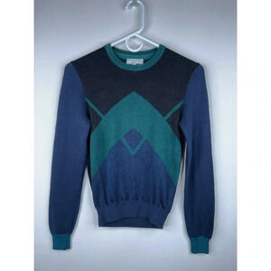 Opening Ceremony Knit Sweater Blue Green Black Graphic Knit Cotton Blend XS